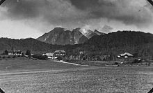 Berastagi panorama in 1940s with Mount Sibayak in the background