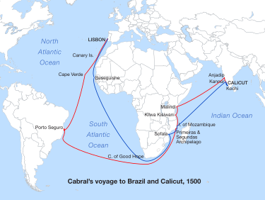 Mapa przedstawiająca południowy Atlantyk i zachodni Ocean Indyjski z wyznaczonymi dwoma trasami, które biegną wokół południowego krańca Afryki