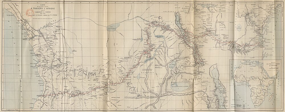 Carte de la route suivie à travers l'Afrique