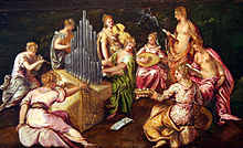 In ancient Greek religion and mythology, Muses are nine inspirational goddesses of literature, science, and arts. Castelvecchio17q-Tintoretto.jpg