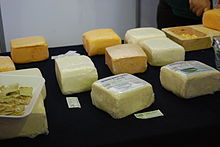 Various cheese from Chiapas on display at an event in Mexico City ChiapasCheese2FONART.JPG