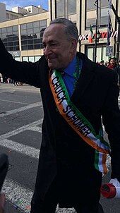Schumer at the Binghamton St. Patrick's Day Parade on March 5, 2016 Chuck Schumer 49th Binghamton Parade Day.jpeg