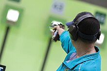 Competition in air pistol shooting from a distance - 10 meters at the Olympic Games in 2016 01.jpg