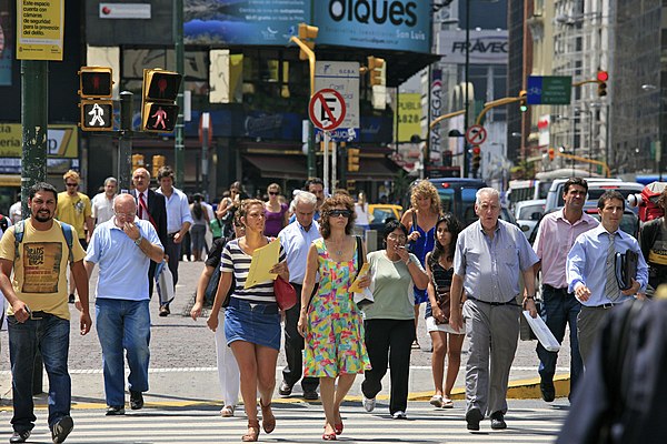 Pedestrians on a crosswalk in Buenos Aires