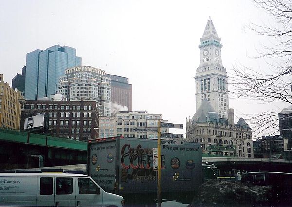 The Custom House Tower as seen from the Boston waterfront during the Big Dig.