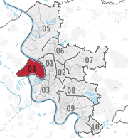 Loko de District 4 montrite en ruĝa