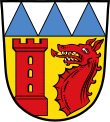 Gemeinde Irchenrieth Unter silbernem Schildhaupt, darin drei durchgehende blaue Spitzen, in Gold nebeneinander ein roter Turm und ein roter Drachenrumpf.