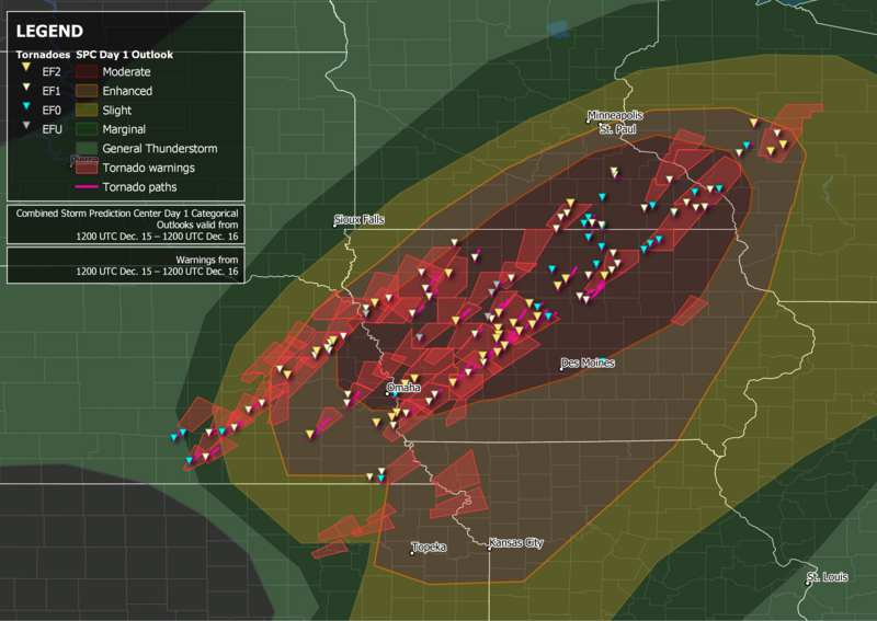 File:December 15–16, 2021 tornado outbreak warnings and reports.png