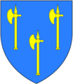 Arms of Dennis (anciently "Le Denys" (le Danois, the Dane)) of Orleigh, Devon: Azure, three Danish battle axes erect or