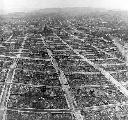 Aerial view of the aftermath to the 1906 San Francisco earthquake and fire