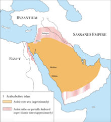 Distribution of Arabic before the Rashidun Islamic conquests.[4]