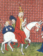 Duke of Anjou leading Pope Gregory XI to the palace at Avignon, while cardinals follow (cropped).png
