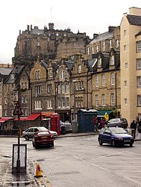 A view of Edinburgh castle from Grassmarket