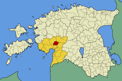 Commune de Vändra (en rouge) dans le Comté de Pärnu (en jaune).