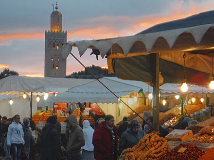 Fruit and nut sale booths at Jemaa El Fna, Marrakech