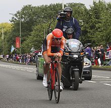 Ellen van Dijk filmed from a motor during the 2012 Summer Olympics. Ellen van Dijk NED (8597988270).jpg