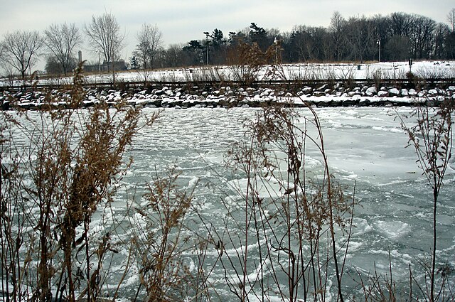 Thawing Etobicoke Creek from Marie Curtis Park