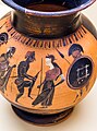 Flat-mouthed oinochoe with little lip - ABV 442 4 - warriors leaving home - Athens Agora Museum P 5463 - 02