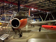 Close-up view of a preserved Machtrainer. Note the nose air inlet for feeding air to the engine Fokker S.14 Machtrainer 2.jpg