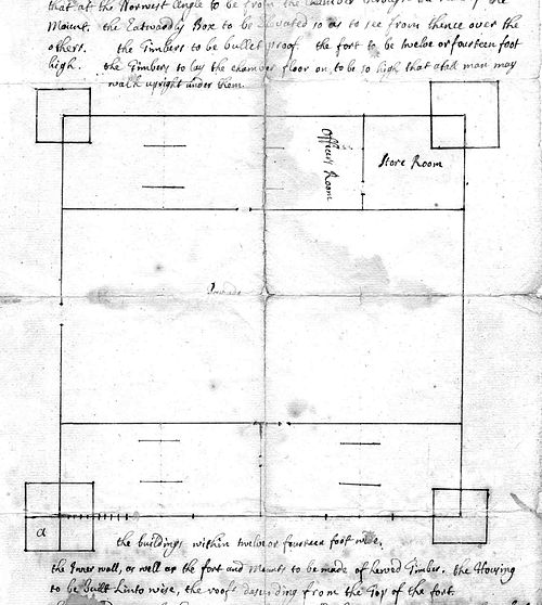 Page from a 1724 letter by Captain Thomas Stoddard describing plan for Fort Dummer