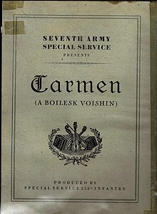 Cover of program for G.I. Carmen produced and performed by the U.S. Army June 1945 - January 1946 G.I. Carmen program.jpg