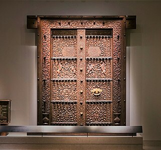 Indian Mughal teak wood and brass door