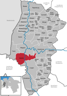 Läget för kommunen Geeste i Landkreis Emsland