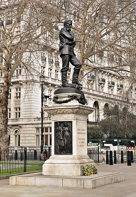 Statue of General Gordon on its shortened plinth at the Victoria Embankment in London