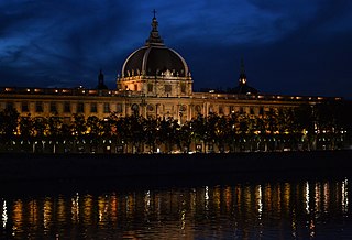 Hôtel-Dieu de Lyon hospital on the Rhone river, France