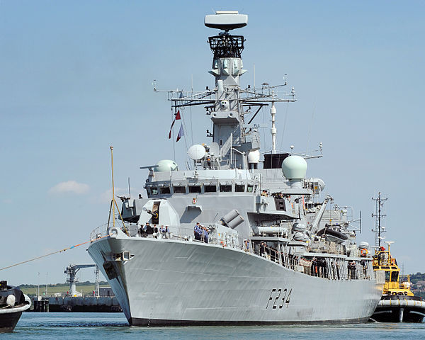 Leaving Portsmouth post refit, July 2014. The new radar is very obvious.