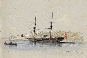 HMS mash'alasi, Sidney. 1855 yil, Conrad Martens.jpg