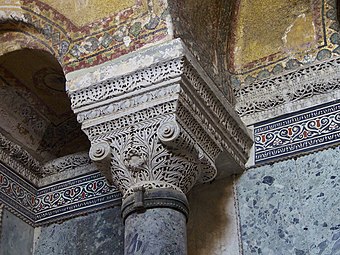 Byzantine Ionic capital in the Hagia Sophia, Istanbul, Turkey, by Anthemius of Tralles or Isidore of Miletus, 6th century[19]