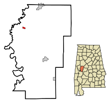 Hale County Alabama Incorporated and Unincorporated areas Akron Highlighted.svg