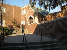 West (rear) entry to Hillsborough High School, next to the gymnasium. Hillsborough High School west entry stairs.JPG