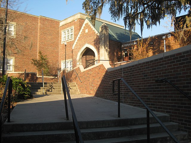 West (rear) entry to Hillsborough High School, next to the gymnasium.