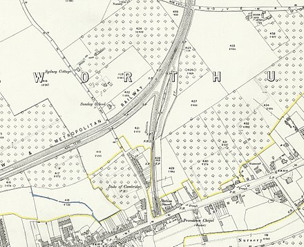 Hounslow Town station on an 1895 Ordnance survey map