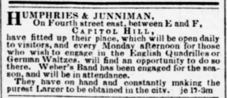 Humphries & Junniman Announcement in 1857 Humphries & Junniman Announcement of Opening.png