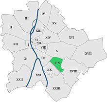 Poziția sectorului în Budapesta (cu verde)