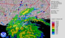 Radar loop of Hurricane Katrina making landfall in Louisiana Hurricane Katrina LA landfall radar.gif
