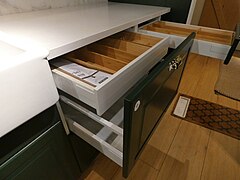 frameless base cabinet with nested drawers