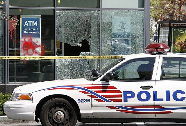 World Bank/IMF protesters smashed the windows of this PNC Bank branch located in the Logan Circle neighborhood of Washington, D.C.