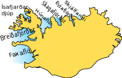Carte des grandes baies et fjords d'Islande avec le Breiðafjörður à l'ouest.