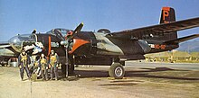 B-26B-61-DL, AF Ser. No. 44-34517 "Monie" of the 37th BS, 17th BG flown by 1st Lt Robert Mikesh, Pusan AB, Korea 1952 Invader MONIE & Crew.jpg