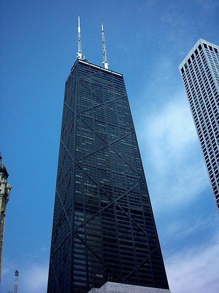 В каком доме 100 этажей. Башня Джона Хэнкока. 875 Норт-Мичиган-Авеню. Центр Джона Хэнкока Чикаго. Башня Джона Хэнкока Чикаго.