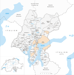 ルガーノの位置の位置図