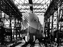 Start der USS North Carolina (BB-55) im Juni 1940