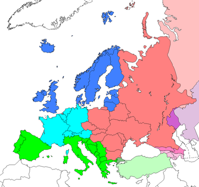 水色が西ヨーロッパ。