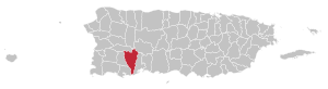 Mapa de Puerto Rico destacando el municipio de Yauco