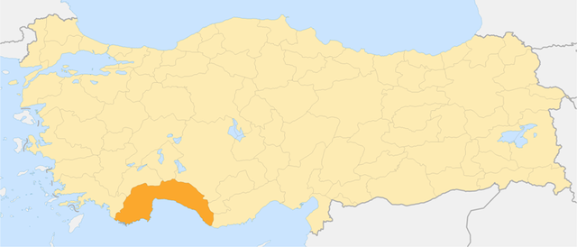 Анталія на мапі Туреччини