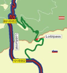 Karte: Alte Loiblpass-Straße und Loibltunnel